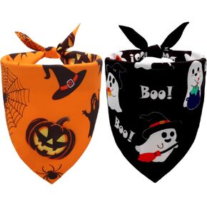 Halloween Dog Bandanas,Orange Pumpkin and Spider Web Bibs Dog Costume,Seasonal Pet Scarf for Boy and Girl Dogs,Reversible Holiday Pet Outfit for Medium to Large Dogs(2PCS,Orange,Black&White)