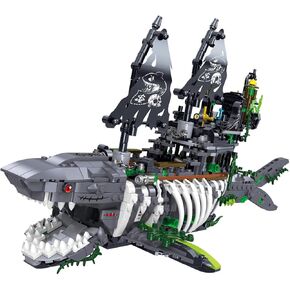 Pirate Ship Set Ghost Shark Pirate Ship Mini Building Blocks Set（1155PCS） Building Set Model Toys Gifts for Kid and Adult，Interesting Gifts for Pirate Ship Enthusiasts