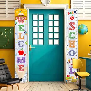 Back to School Porch Banner Welcome Decorations First Day Hanging Banners for Kindergarten Primary High School Indoor Outdoor Photo Props Supplies