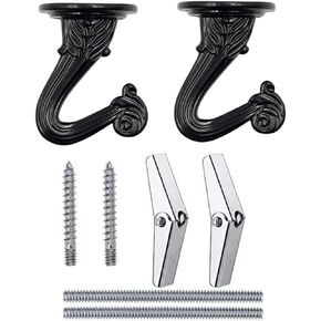 38mm/1.5" Ceiling Hooks - Heavy Duty Swag Hook with Steel Screws Bolts and Toggle Wings for Hanging Plants Ceiling Installation Cavity Wall Fixing Black - (2 Sets)