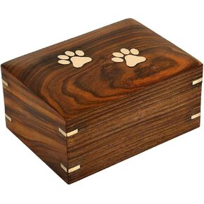 Handcrafted Wooden Pet Urn for Dog or Cat Ashes – Solid Wood Memorial Box with Brass Paw Prints – Decorative Pet Ashes Keepsake Urn (Medium-95 LB)