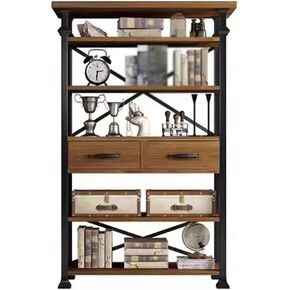 Bookshelf Retro Iron Multi-Layer Storage Rack Office Living Room Industrial Style Floor-Standing Solid Wood Bookshelf Bookshelves and Bookcases