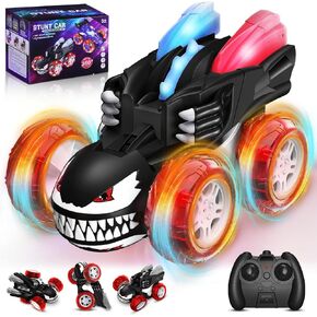 Remote Control Car for Boys, 2.4GHz RC Stunt Cars with 360° Flips, 4WD LED Lights Cool Dragon Toys, Rechargeable USB-C, Monster Toy, Birthday Gift for Kids Ages 3-8