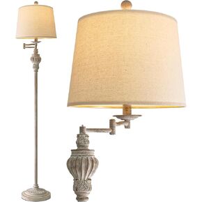 61" Vintage Floor Lamp with 350° Adjustable Swing Arm, Gold Standing Lamp for Bedroom Living Room Nightstand Bedside Retro Farmhouse Mid Century Lamp Light Home Décor Office Gifts