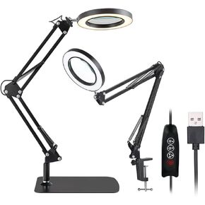 10x Mashifier مع الضوء والوقف 2 في 1 مصباح مكتب LED مع Machifier 3 مستويات ضبط لون فاتح مثالي للهواية ، الحرف ، القراءة ، الرسم ، الخياطة ، مصابيح مكبر العمل عن قرب العمل