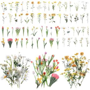 120 Pcs Transparent Flower Stickers for Scrapbooking PET Nature Plant Floral Stickers Vintage Craft Sticker Colorful Small Flower Sticker for Journaling Scrapbooking Clear Floral Decals