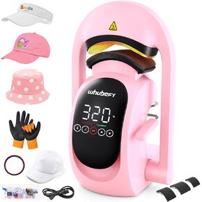 Whubefy Auto Hat Press Machine, 3-in-1 Hat Press Heat Machine for Caps with 3pcs Interchangeable Platens, Blank Cap, Gloves, DIY Sublimation Hat Press Cap Heat Press Machine, Automatic Open & Release