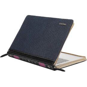 MOSISO Laptop Sleeve Case Compatible with MacBook Air 13.6 inch 2024-2022 M3 A3113 M2 A2681/Air 13 2022-2018 M1/Pro 13 2024-2016 M2 M1, Pinstripe Texture PU Leather Vintage Portfolio Cover, Navy Blue