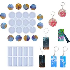 YRIHJIXQ 2Pcs Resin Molds Silicone Epoxy Resin Molds Round Square Pendant Mold Key Ring Accessory