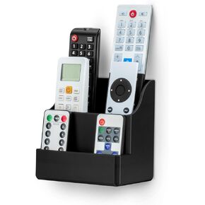 BRAINWAVZ Adhesive Remote Control Wall Mount Holder, Easy To Install, Holds upto 4 Remotes & Storage for Phones, Pens & More, Screw-In or Stick-On