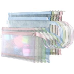 cobee 10 Pcs Mesh Zipper Pouch Bags, Colored Double-Layer Nylon Organizer Bags with Handles Building Block Sets Toy Storage Bags for School Office Games(5Pcs A4+5Pcs A5)