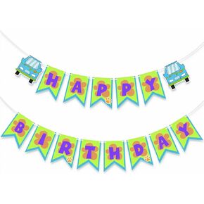 Breling Mysterious Car Cartoon Dog Hippie Party Party Party Banner Blue Green Car Dog Manime First Party Party Paper Banner لتعليق ديكور الرايات