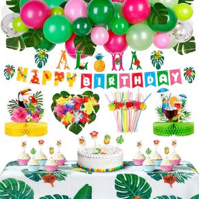 Hawaiian Birthday Party Decorations, Hawaiian Beach Theme Party Decorations, Luau Party Supplies 117pcs Tropical Luau Aloha Birthday Party Decoration For Kids Adults Party Decor