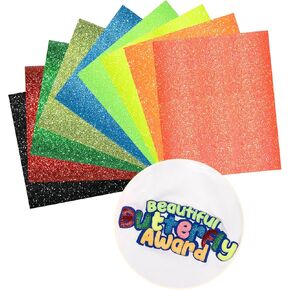 TECKWRAP Gltter Puff Vinyl Heat Transfer Vinyl,9 Sheets Glitter Puff HTV Iron on Vinyl for T-Shirt,Puff Glitter Vinyl,12" x 10"