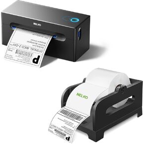 Nelko Thermal Shipping Label Printer (Black), 4x6 Shipping Label Printer for Small Business Label Holder (Black), Thermal Label Holder for Rolls and Fan-Fold Labels
