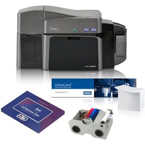 2ID - Genuine Fargo DTC1250e Dual Sided Badge Printer & Complete Supplies Package with Beginner Edition Card Production Software | Badge Printer for Corporate, Business, and More