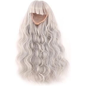 Tissting Doll Wig Long Curly 1/4 BJD High Temperature Silk Hair Straight Bang Artificial Doll Wigs for 7.3‑8.3in Head Circumference Doll(Black)