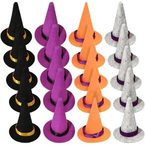 GSHLLO 20 Pcs Mini Felt Witch Hats Miniature Halloween Party Hat Wine Bottle Hat Topper Tiny Wizard Cap Hat Small Tree Ornaments Hats for DIY Crafts