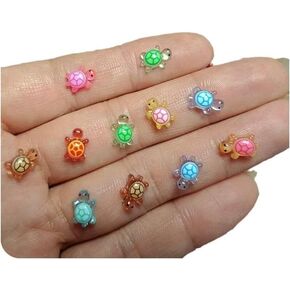 100 Pcs Colorful Mini Resin Animals Turtles Night Glow, Mini Animals Figures, Miniature Things Figurines to Hide, Tiny Turtles for DIY Fairy Garden Decoration Dollhouse Micro Landscaping, Decorations