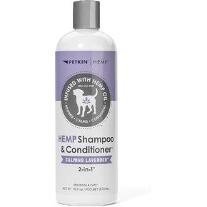Petkin Hemp Shampoo & Conditioner for Dogs and Cats – with Hemp Oil & Calming Lavender Extract, 16 fl oz – Soothes, Calms & Conditions, Keeps Pet Smelling Great – for Home and Travel