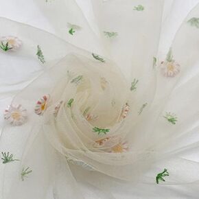 Tulle Fabric Roll لطيف زهرة Daisy التطريز Tulle ل DIY تنورة حقيبة الحزب ديكور المنزل ستارة لقب المائدة الناعمة الشبكية الناعم (رمادي)