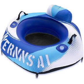 WERNNSAI 52" Heavy Duty River Tube with Canvas Cover Large Pool Floats Adults Hexagon Inflatable Water Tubes Tubing River Raft Lounge Chair with Cup Holders Backrest Grab Handles