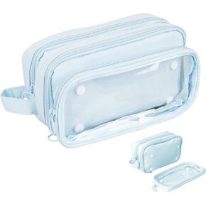 Pencil pouch with compartments,Large Capacity Detachable Marker Organizer,Pen Pencil Case, Make up case, 4.9x8.2 inches, Customizable transparent Ita Bag(blue)