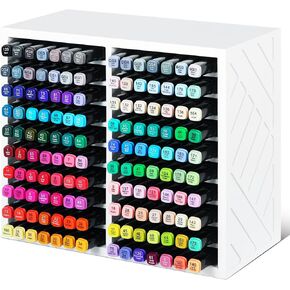 Bamboo Marker Organizer for Desk, Marker Storage Organizer for 140 Markers，Pens, Pencils and Art Brushes，Wooden marker holder for Home, Classroom and Office Decor,Bamboo