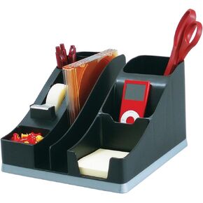 deflecto Silhouettes All-In-One Caddy, 6 Compartments, Plastic, 8.13 x 9.13 x 5.19, Black/Silver