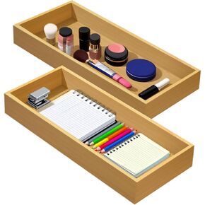 Natural Bamboo Stackable Drawer Organizer for Kitchen, Office, Small Hardware Tools, Toys & Blocks Storage 11.8x4.92x1.34 Inches (2PCS)
