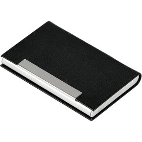 Business Card Holder, Business Card Case, Professional PU Leather and Stainless Steel Wallet Credit Card ID Case/Holder for Men & Women (Black)