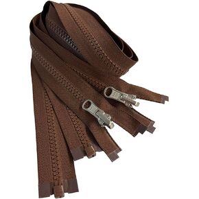 2pcs YKK #5 Molded Plastic Reversible Slider Inside/Outside Medium Weight Sport Jacket Zipper Separating Aluminum Pull Color Seal Brown #568W - Choose Your Length (Seal Brown #568W, 16" Inches)