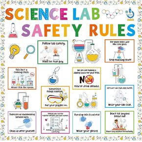 Science Lab Classroom Decor - Science Lab Safety Rules Bulletin Board Decorations, Chemistry Class Rules Paper Cutouts Set for Students, School Chalkboard Wall Educational Decor Supplies