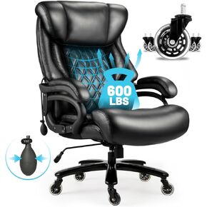 Big and Tall Office Chair 600lbs, Executive Office Chairs with Adjustable Lumbar Suppor,Wide Desk Chair with Quiet Rubber Wheel，Heavy Duty Office Leather Chair for Heavy People (36-Brown)