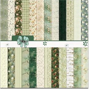 VIVIQUEN 24 Sheets Green Floral Double-Sided Scrapbook Paper, 12x12 Inch Vintage Flowers Texture Craft Paper Folded Flat for DIY Decorative Background Card Making Photo Album Junk Journal Decor