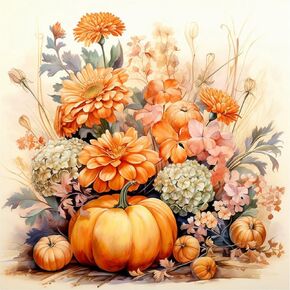 Stalente Diamond Painting Kits for Adults Autumn Pumpkin, 5D DIY Diamond Art Kits for Beginners Round Full Drill Diamond Painting for Home Wall Decoration Gift 12×12inch, Chrysanthemum Flower