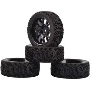 1/10 Rally Car Wheel and Tire for 1/10 RC On Road Car HSP Tamiya HPI Kyosho RC Car (Black)