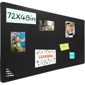 Bulletin Board, 23.5 X 17.5 inches Cork Board with 20 Pushpin, Felt Cork Board Notice Pin Board, Self-Adhesive Vision Board Mood Board Foldable Photo Board for Wall - Black