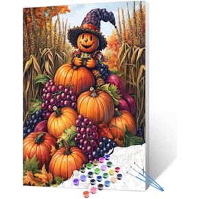 Tucocoo Halloween Spooky Scenery Paint by Number Kit 16 x 20 inch Canvas Full Moon Pumpkins DIY Oil Painting for Adults Beginner with Brushes and Acrylic Pigment-Witch's Night(Without Frame)