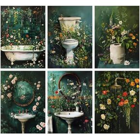 uuxsretaio 6 Pack Paint by Numbers Kit for Adults Beginners, DIY Acrylic Paint by Number Kits On Canvas, Bathroom and Flowers Adult Paint by Number for Home Wall Decor 9.8x13.7 Inch (Without Frame)