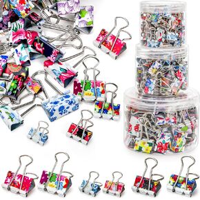 Fasmov 148 Pcs Cute Binder Clips with 3 Sizes (Small/Medium/Large), Office Stationery Clips for Organizing Papers, Crafting & DIY Projects, Paper Clamps Perfect for Office, School, and Home Use