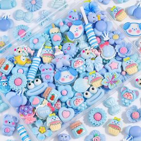 100Pcs Blue Slime Charms Assorted Cute Decoden Embellishments, Kawaii Slime Accessories,Candy Heart Bear Bulk Flatback Resin Charm for Phone Junk Cases,Scrapbooking Crafting & DIY Decoration