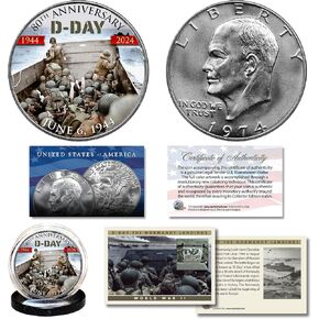 WWII D-Day Normandy Invasion 80th Anniversary 1944-2024 IKE Eisenhower Dollar Genuine U.S. Coin with Collectible Trading Card
