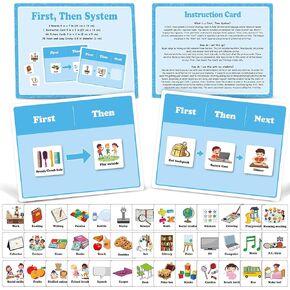 Ireer 1 Set First Then Visual Schedule for Kids 66 Communication Cards Autism Learning Materials for Special Education Classroom or at Home Kids Activity
