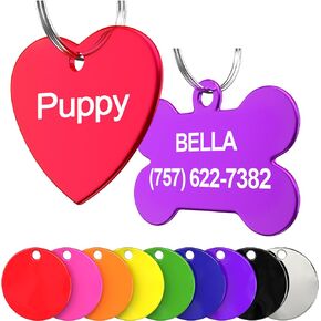 Pet ID Tag Custom for Dog Cat Personalized | Many Shapes and Colors to Choose from | Made in USA | Strong Anodized Aluminum (Bone Purple, Large)