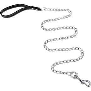 Leash Chain Heavy Duty Metal Dog Leash Dog Leashes for Medium Dogs Chew Proof Pet with Soft Padded Handle Stainless Steel Cuban Link Chain for Large & Medium Size Dogs