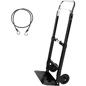 LEADALLWAY Foldable Hand Truck 220lbs Capacity, Heavy Duty Steel Collapsible Utility Cart with TPR Wheels & Free Bungee Cord, Portable Dolly for Home/Office/Warehouse