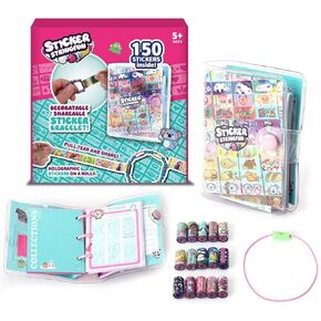 Jreiiolk Sticky Rolls Bracelet, DIY Shareable Creative Fun Toy, Reusable 150 Mini Stickers, 1 Collectors Sticker Book, Unlock Rare Surprise Stickers​ for Kids Girls & Boys Aged 5+ & Craft Lovers