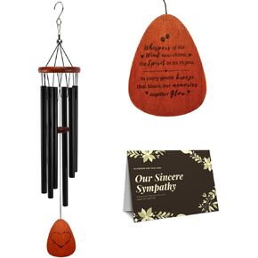 Pet Memorial Wind Chimes for Loss of Dog & Cat Passed Away Remembrance Gift with Sympathy Card for Grieving Pet Owners Paw Print Design with Memorial Poem (Black)