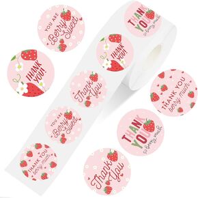 1000 Pcs Strawberry Thank You Stickers Strawberry Daisy Self-Adhesive Sticker Red Pink Sealing Label Decal for Birthday Baby Shower Party Favors, 2 Rolls